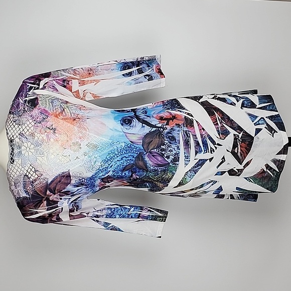 Xception Tunic Dress White Multi Colour Crochet Back Rhinestone Lightweight Sz S - Picture 4 of 15